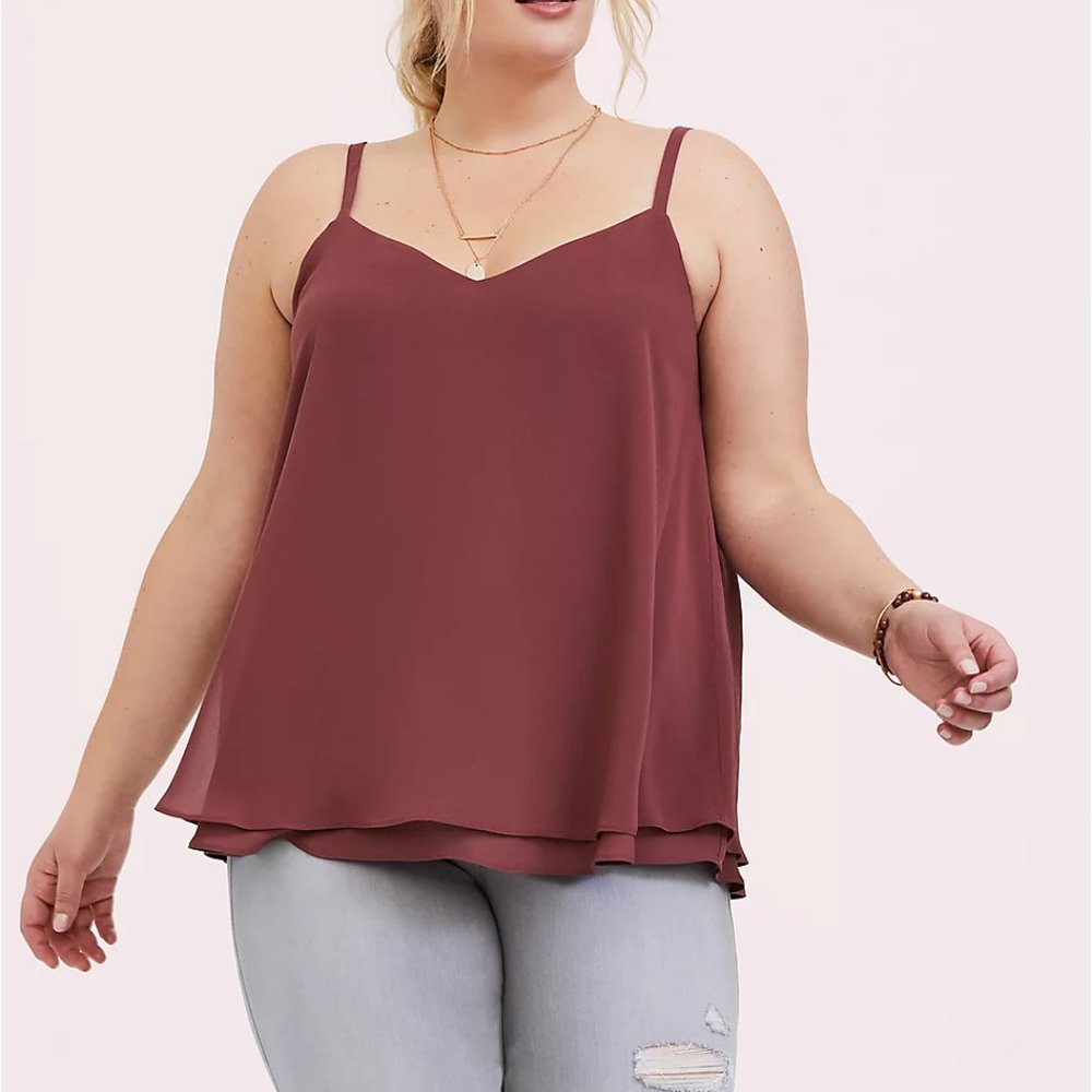BRICK RED CHIFFON DOUBLE LAYER SWING CAMI